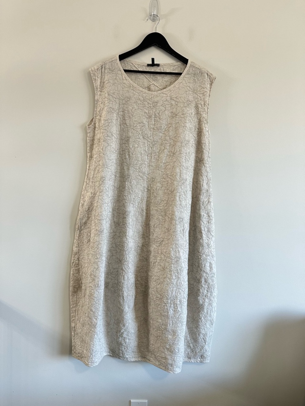Oska Stitch Embroidered 100% Linen Sleeveless Midi Dress Size 1 (6-8) Neutral - Picture 2 of 14